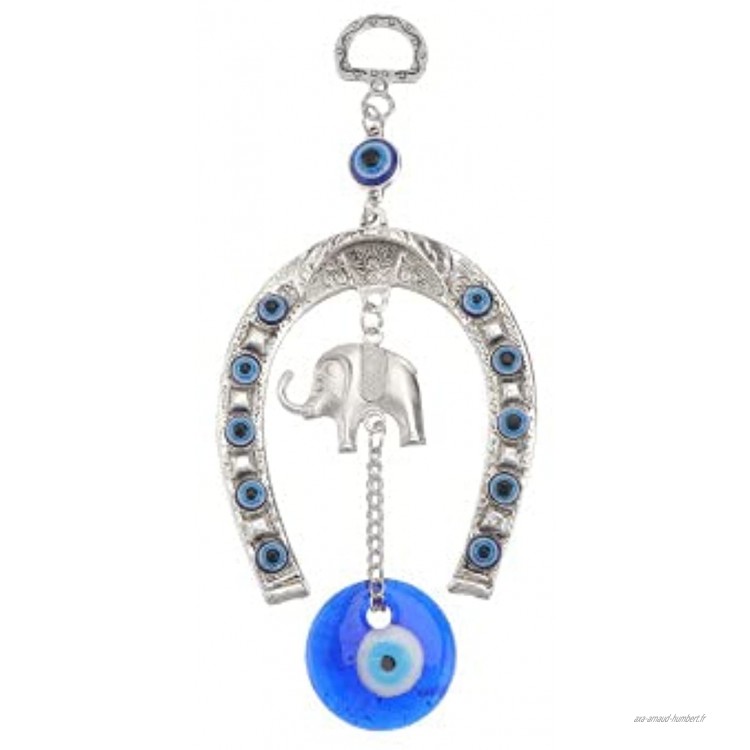 Besport Turquoise Bleu mauvais œil éléphant et fer à cheval turc Nazar perles décoration murale pour la protection de la bénédiction et de la force
