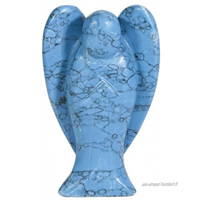 Amogeeli 7cm Howlite Turquoise Bleu Statue Ange Gardien en Pierre Figurine Porte Bonheur de Poche Décoration Sculptée Cristaux Ornement