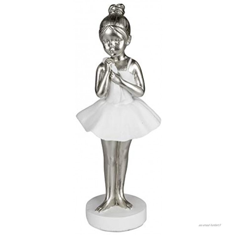 dekojohnson Figurine moderne de danseuse Prima Ballerine de ballet miniature Décoration abstraite Statue de femme debout 23 cm Blanc argenté