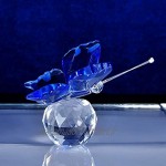 H&D HYALINE & DORA Crystal Flying Butterfly avec Base de Boule de Cristal Figurine Ornement Statue Animal à Collectionner pour Cadeau de Noël Bleu