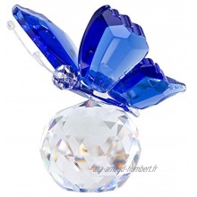 H&D HYALINE & DORA Crystal Flying Butterfly avec Base de Boule de Cristal Figurine Ornement Statue Animal à Collectionner pour Cadeau de Noël Bleu