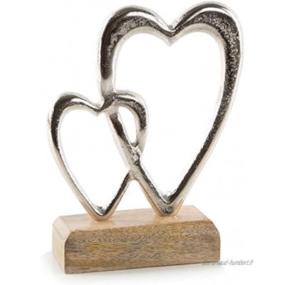 Logbuch-Verlag Lot de 2 cœurs en métal + bois Cœur en métal à poser comme objet de décoration Cadeau de Noël d'anniversaire de fête des mères