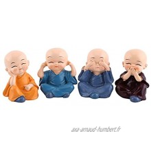 Lot de 4 statues de Kung fu Petits moines Prospérité Décoration de bureau Cadeau créatif Objet de collection