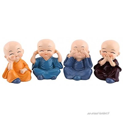 Lot de 4 statues de Kung fu Petits moines Prospérité Décoration de bureau Cadeau créatif Objet de collection