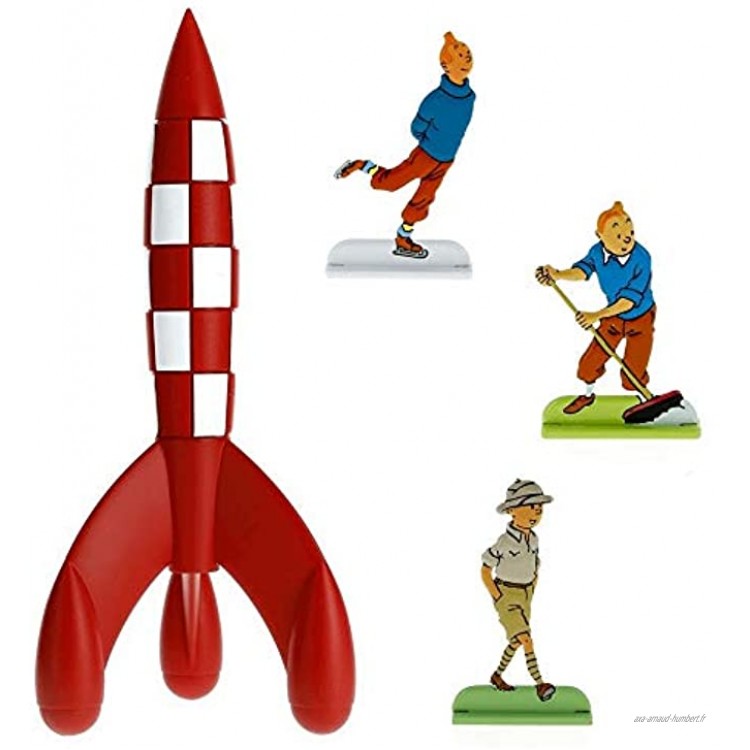 Moulinsart Pack de Collection: La fusée Lunaire de Tintin avec Trois Figurines en Relief