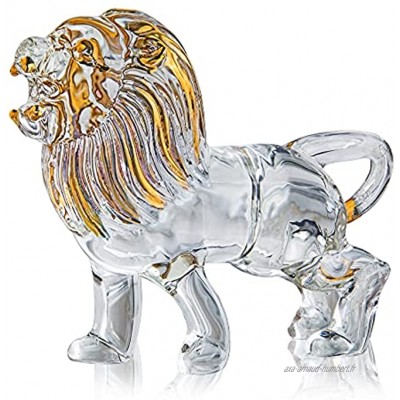 YU FENG Figurine de lion en cristal soufflé peint en verre soufflé Sculpture ornementale faite à la main Presse-papier en cristal Cadeau idéal