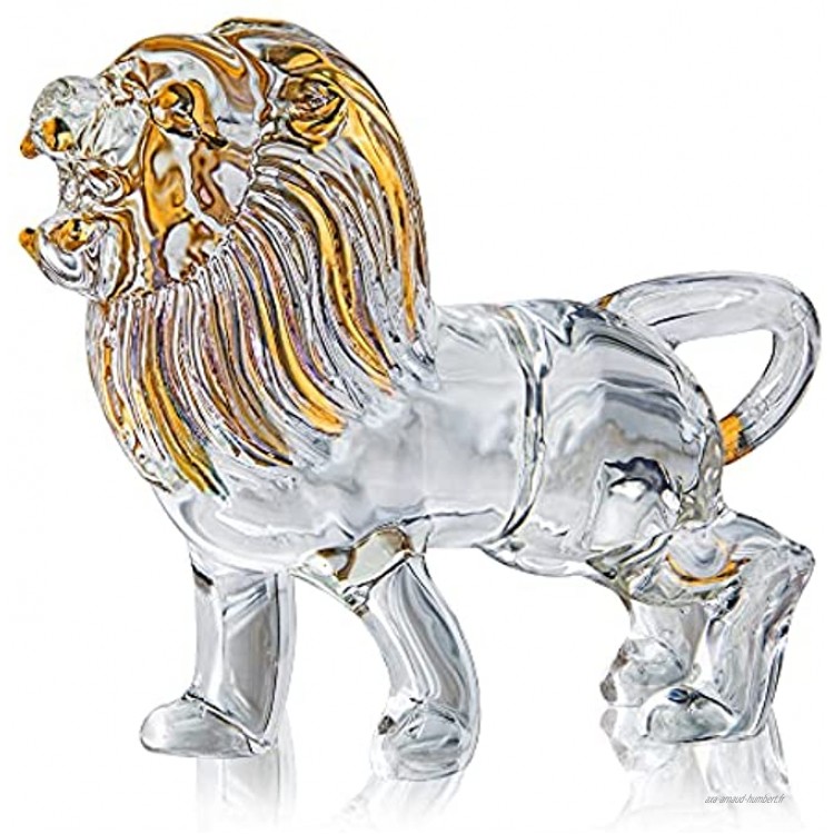 YU FENG Figurine de lion en cristal soufflé peint en verre soufflé Sculpture ornementale faite à la main Presse-papier en cristal Cadeau idéal