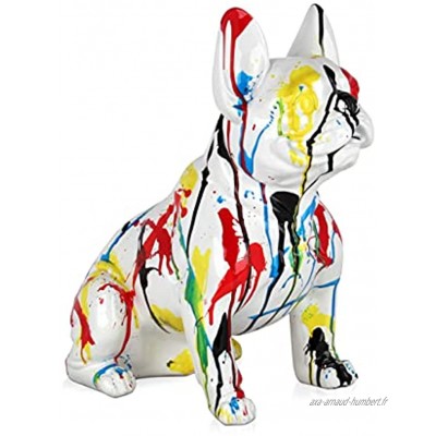 ADM Bouledogue français Assis Sculpture Pop Art en résine décorée à la Main Multicolore H40 cm