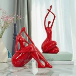 Amoy-Art Statue Figurine Femme Sculpture Yoga Décor Danseuse Modern Woman Art pour Noël Anniversaire Cadeau Maison Résine Rouge 26cmH