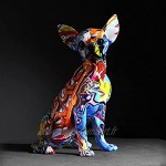 BMBN Ornement en résine Moderne Creative Graffiti Chihuahua Bouledogue Statue Abstrait Peint Multicolore Résine Animal Chien Sculpture Décoration