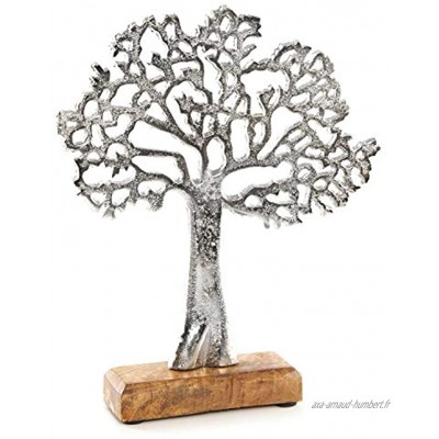 Logbuch-Verlag Sculpture d'arbre de vie en métal et bois 27 cm Argent Sculpture d'arbre à poser Idée cadeau