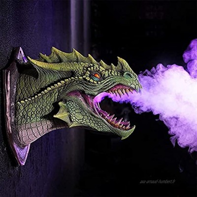 MTDBAOD Halloween Dinosaur Sculpture Dragon Head Statue,Dragon Head Wall Mounted Bust Large Sculpture,with Atmosphere Light,Home Furnishing Decoration Statue Green