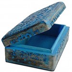 BHAVATU Boîte à bijoux faite à la main en bois de manguier bleue avec gravure arbre de vie sculptée à la main pour femme et homme | Décoration d'intérieur | Boîtes décoratives