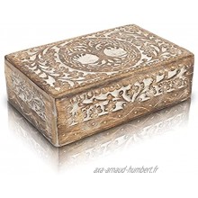 Boîte à bijoux décorative en bois faite à la main Arbre de vie sculpté Organisateur de bijoux Boîte à bijoux Boîte de rangement 20 x 12 cm Cadeau de pendaison de crémaillère