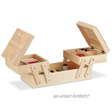 Boîte à couture en bois 5 compartiments Relaxdays pliable sans contenu poignée aspect naturel Dimensions : 12 x 26 x 15,5 cm