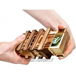Boîte cadeau magique en bois pour argent Grand format 2 compartiments secrets pour offrir de l'argent des bons d'achat des bijoux Mystery Cadeau d'anniversaire