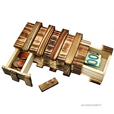 Boîte cadeau magique en bois pour argent Grand format 2 compartiments secrets pour offrir de l'argent des bons d'achat des bijoux Mystery Cadeau d'anniversaire