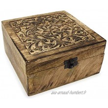 Boule boîte de 3 coffret en bois de teck marron avec motif obeflächen en noix de coco ø 7 x 10 x 14 cm schatzkistchen-boîte à bijoux