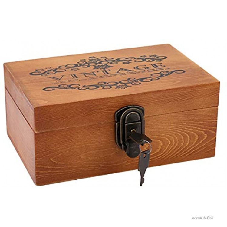 Hztyyier Boîte à trésors Vintage Stash Box en Bois avec Serrure et clé Boîte décorative Vintage pour Le Rangement de Cadeaux,21.5 * 14 * 9.5cm#1