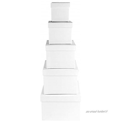 Ideen mit Herz Lot de 5 boîtes cadeaux avec couvercles 5 tailles différentes en carton solide idéal pour les anniversaires et mariages forme carrée de 6 à 14 cm