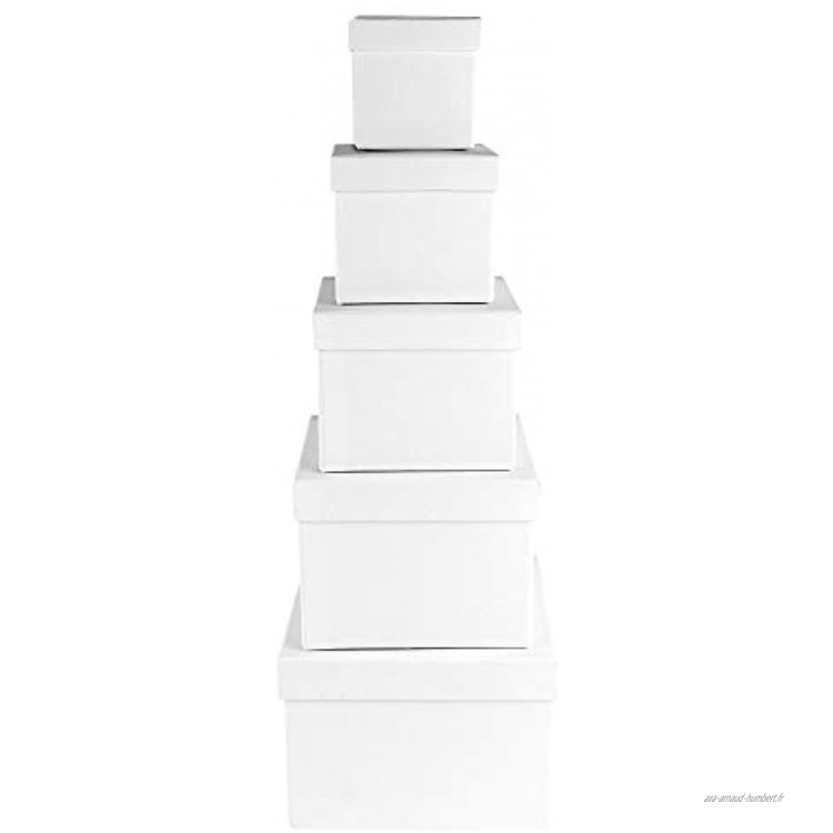 Ideen mit Herz Lot de 5 boîtes cadeaux avec couvercles 5 tailles différentes en carton solide idéal pour les anniversaires et mariages forme carrée de 6 à 14 cm