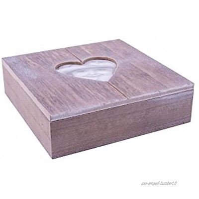 Rivanto® Boîte cadeau en bois avec cadre photo en forme de cœur 20 x 20 x 6 cm
