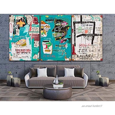 DDSDA Graffiti de Basquiat Impression sur Toile 3 Parties Art Mural Impression sur Toile Affiches 3 pièces Photo décor à la Maison Salon oeuvre Moderne. avec Cadre 50X70Cm * 3
