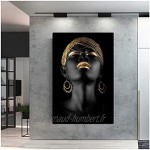 HSFFBHFBH Peintures sur Toile Style Moderne Femme Africaine doré Noir scandinave Affiche et Impression pour Salon décoration Murale Art 60x90cm 24x35 avec Cadre