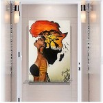 HYFBH Classique Africain Femme Peintures Abstrait Coucher De Soleil Paysage Mur Art Toile Impressions Et Affiches Photos Décor À La Maison 60x80 cm 23.6x31.5 avec Cadre