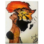 HYFBH Classique Africain Femme Peintures Abstrait Coucher De Soleil Paysage Mur Art Toile Impressions Et Affiches Photos Décor À La Maison 60x80 cm 23.6x31.5 avec Cadre