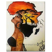 HYFBH Classique Africain Femme Peintures Abstrait Coucher De Soleil Paysage Mur Art Toile Impressions Et Affiches Photos Décor À La Maison 60x80 cm 23.6"x31.5 avec Cadre