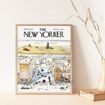 VVSUN 1960 New Yorker Magazine Couverture Affiche Vue du Monde de la 9e Avenue Carte Vintage Impression Murale Art Photo Toile Peinture décor à la Maison,50x70cm sans Cadre