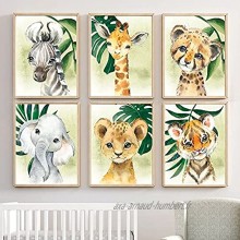 wurenhui 6 Affiches Animaux de la Foret Bebe Enfant a4 Poster Elephant Lion Girafe Zèbre Tigre Tableaux Chambre Decoration sans Cadres