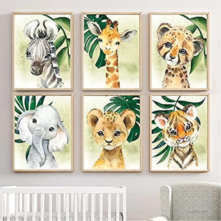 wurenhui 6 Affiches Animaux de la Foret Bebe Enfant a4 Poster Elephant Lion Girafe Zèbre Tigre Tableaux Chambre Decoration sans Cadres