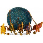 Décoration MOBILE Suspension Éléphants en tissu avec perles et clochettes Panier turquoise déco intérieure Fabrication Artisanale