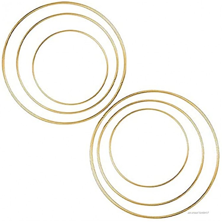 Lot de 6 bagues en macramé 20 cm + 25 cm + 30 cm + anneau en métal doré Anneau en fil de fer Floral Hoops