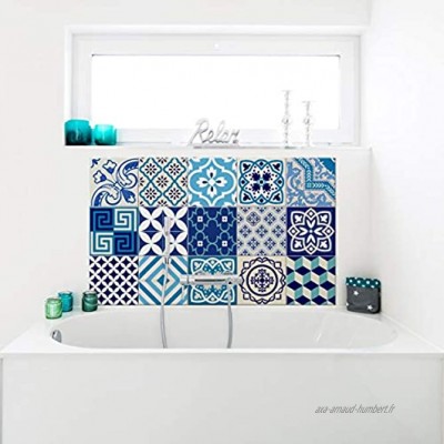 15 Stickers adhésifs carrelages | Sticker Autocollant Carrelage Mosaïque carrelage mural salle de bain et cuisine | Carrelage adhésif azulejos bleus 10 x 10 cm 15pièces
