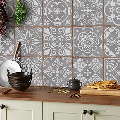 24 gris autocollants de carreaux adhésifs carrés plats de 15 x 15 cm avec motifs de carrelage pour salle de bain ou cuisine 15 x 15 cm