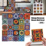 24 pcs Autocollants Muraux en Vinyle pour Carrelage Marocain Vintage Auto-Adhésif DIY Stickers Décoration d'intérieur pour Cuisine Bains Cuisine20 x 20 cm
