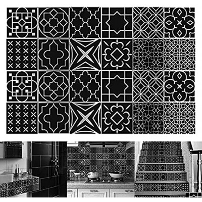 24 pièces Autocollants de Carreaux Auto-adhésif de Carrelage Mural Sticker Bricolage pour Cuisine Salle de Bain Décoration à la Maison 10x10cm 3.9x3.9in