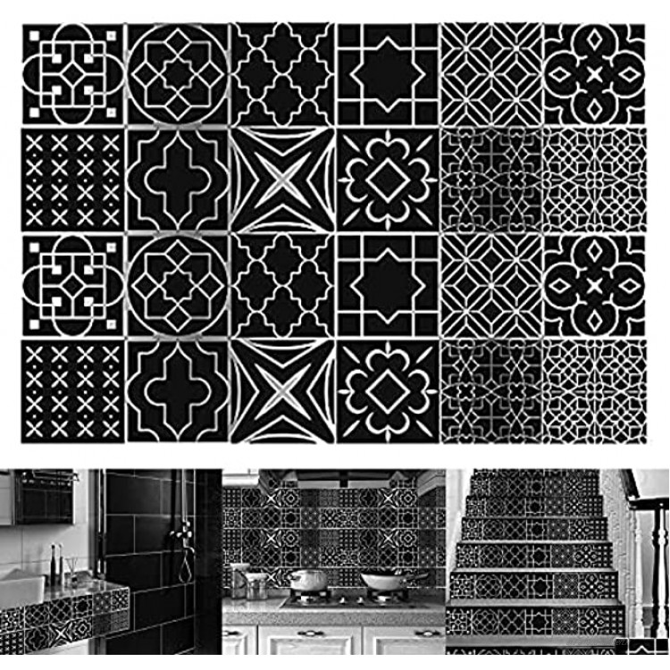 24 pièces Autocollants de Carreaux Auto-adhésif de Carrelage Mural Sticker Bricolage pour Cuisine Salle de Bain Décoration à la Maison 10x10cm 3.9x3.9in