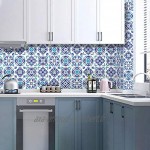 decalmile 10 Pièces Stickers Carrelage 15x15cm Bleu Marocain Porcelaine Carrelage Adhésif Mural Cuisine Salle de Bain Carreaux de Ciment Mural Décoration