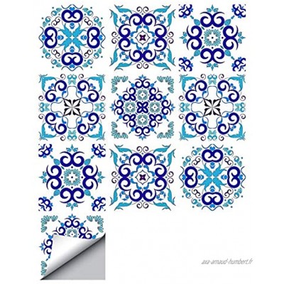 decalmile 10 Pièces Stickers Carrelage 15x15cm Bleu Marocain Porcelaine Carrelage Adhésif Mural Cuisine Salle de Bain Carreaux de Ciment Mural Décoration