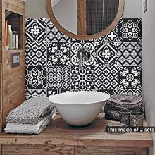 Lot de 10 stickers muraux autocollants pour décoration d’intérieur salon cuisine salle de bain Noir et blanc 20 x 20 cm