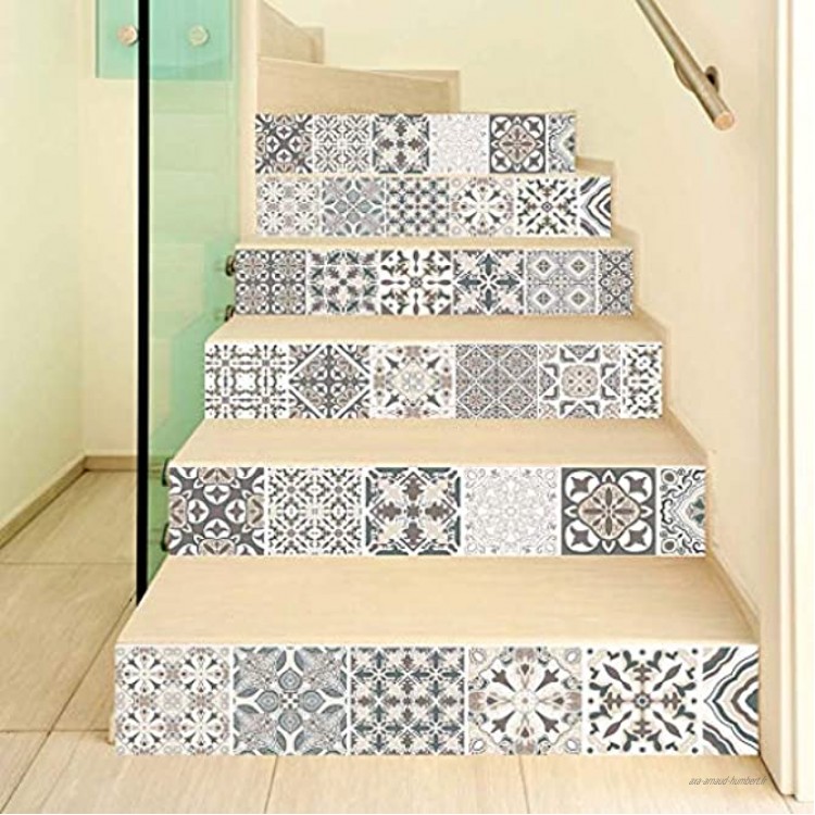 Manyo. 6 Pcs Sticker Carrelage Stickers Escalier Carreaux Autocollants 3D- Modèle Gris DéCoration Murale Contremarche Escalier Adhesif en PVC 18 x 100 cm