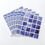 Set de 12 Pcs Stickers Carrelage 3D Vintage Bleu Adhésif Mural Cuisine 20x20 cm Étanche DIY Autocollants Carrelage Cuisine et Salle de Bains Carrelage Mural Autocollant Anti-Collision Wall Sticker