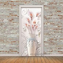 EIDLIR Sticker Porte Effet 3D Auto-Adhésif Autocollant Trompe l'œil pour Porte Vase à fleurs rose Décoration pour Porte Cuisine Salon Chambre Salle de Bain Papier Peint pour Les Murs 77x200cm