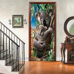 NXCNTD Sticker De Porte Trompe l'oeil Koala animal gris Intérieure Papier Peint pour Chambre Salle de Bain Cuisine Décor Porte Murale Peintures Imperméable Vinyle Autocollants 77x200cm