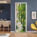 Stickers Muraux Porte 3D Auto-Adhésif DIY-Bambou papillon -Papier peint porte PVC étanche Autocollant Porte pour Cuisine Chambre Salle Porte Décor 77x200cm