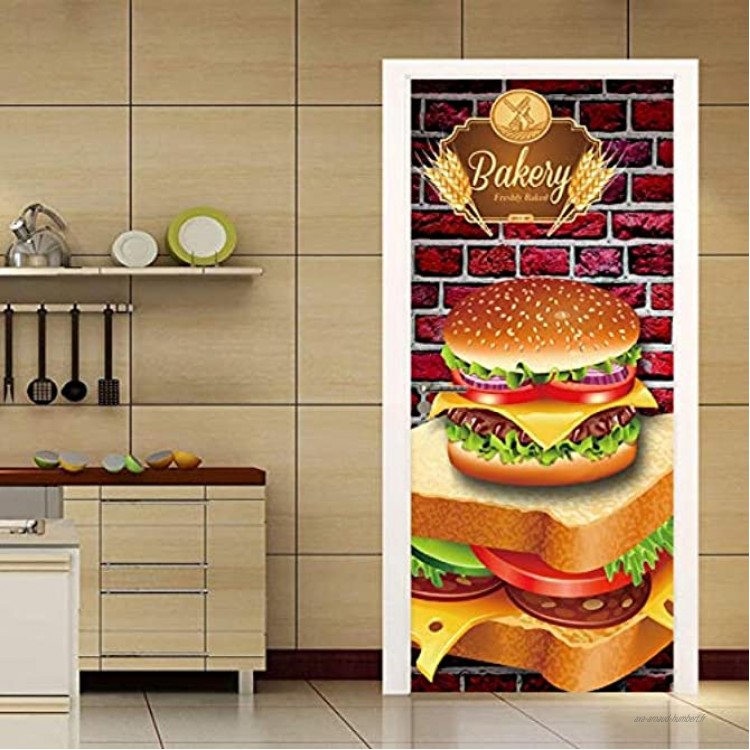 WENQI Stickers De Porte Sandwich Au Burger 80X200 Cm 3D Intérieure Chambre Affiche De Porte Étanche Auto-Adhésive Chambre D'Enfant Salon Chambre Porte Art
